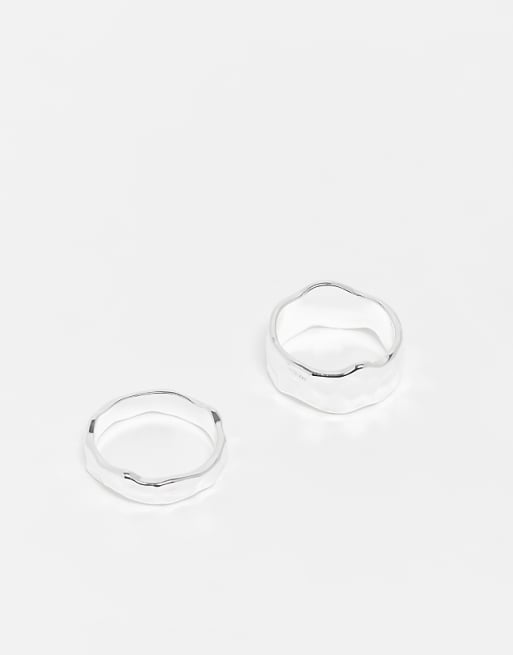 Weekday hammered ring 2-pack in silver