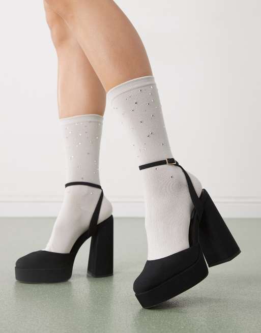 Weekday Socks With Rhinestones In Light Grey