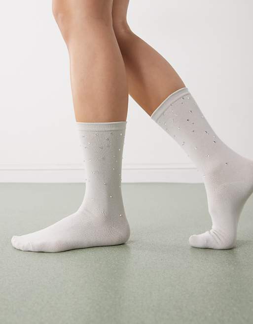 Weekday socks with rhinestones in light grey
