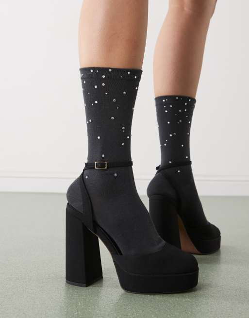 Weekday Socks With Rhinestones In Off-black