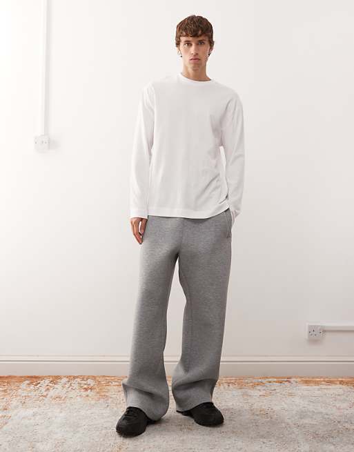 Weekday Wide Leg Joggers In Grey Melange In Scuba-style Fabric