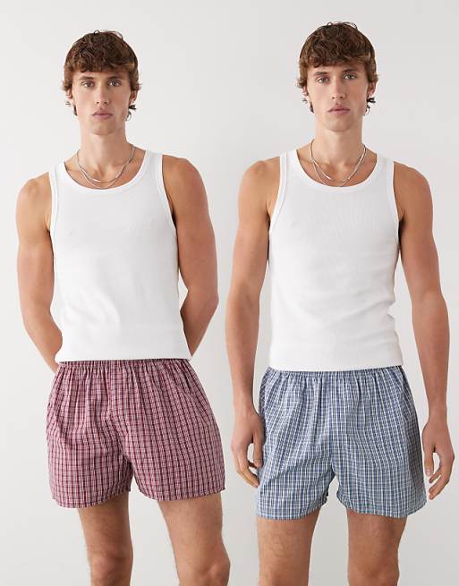 Weekday woven boxer shorts 2-pack in red & blue check