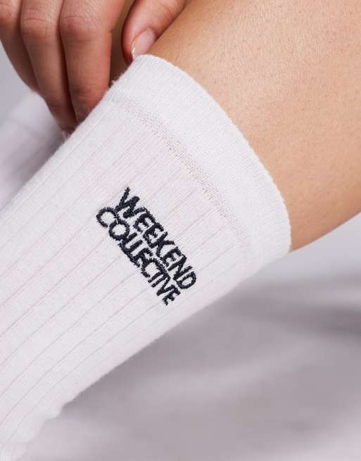Weekend Collective Sock With Embroidered Graphic In Navy